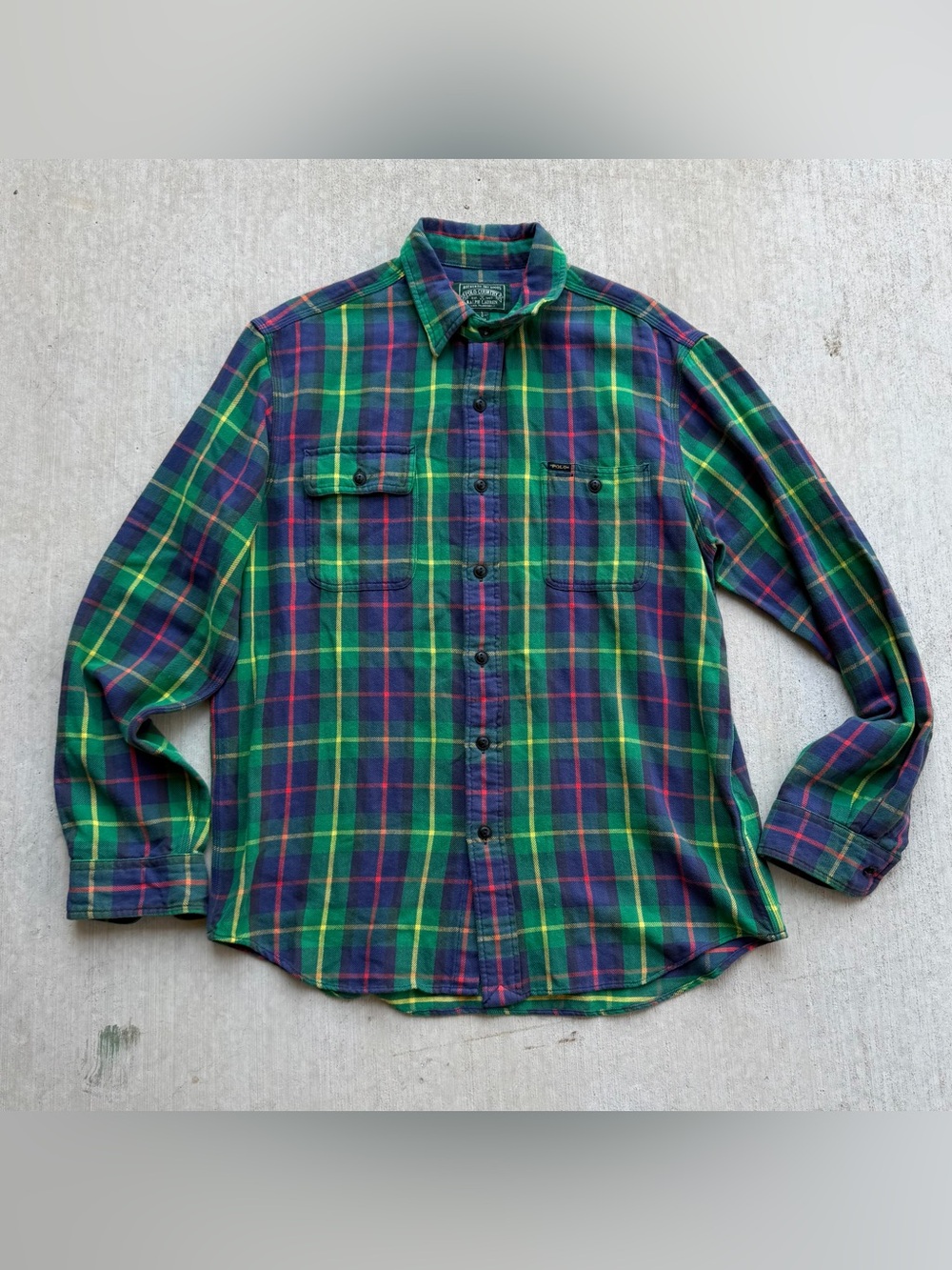 Ralph Lauren Polo Country Flannel Work Shirt Men Size Large Plaid